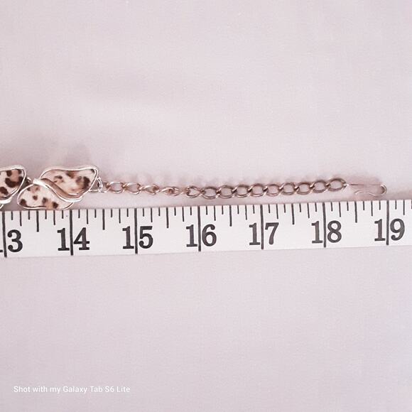 Gold Tone Choker Necklace Animal Print Cow Hide Chain Links Hook Clasp - Picture 7 of 9